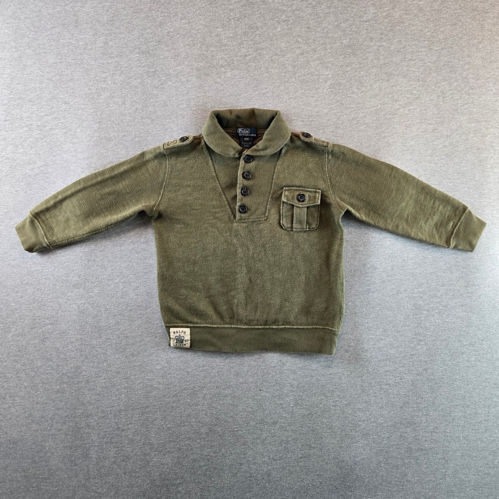 Polo Ralph Lauren Military Sweater Kids 4T Olive Green Epaulet Elbow Patches